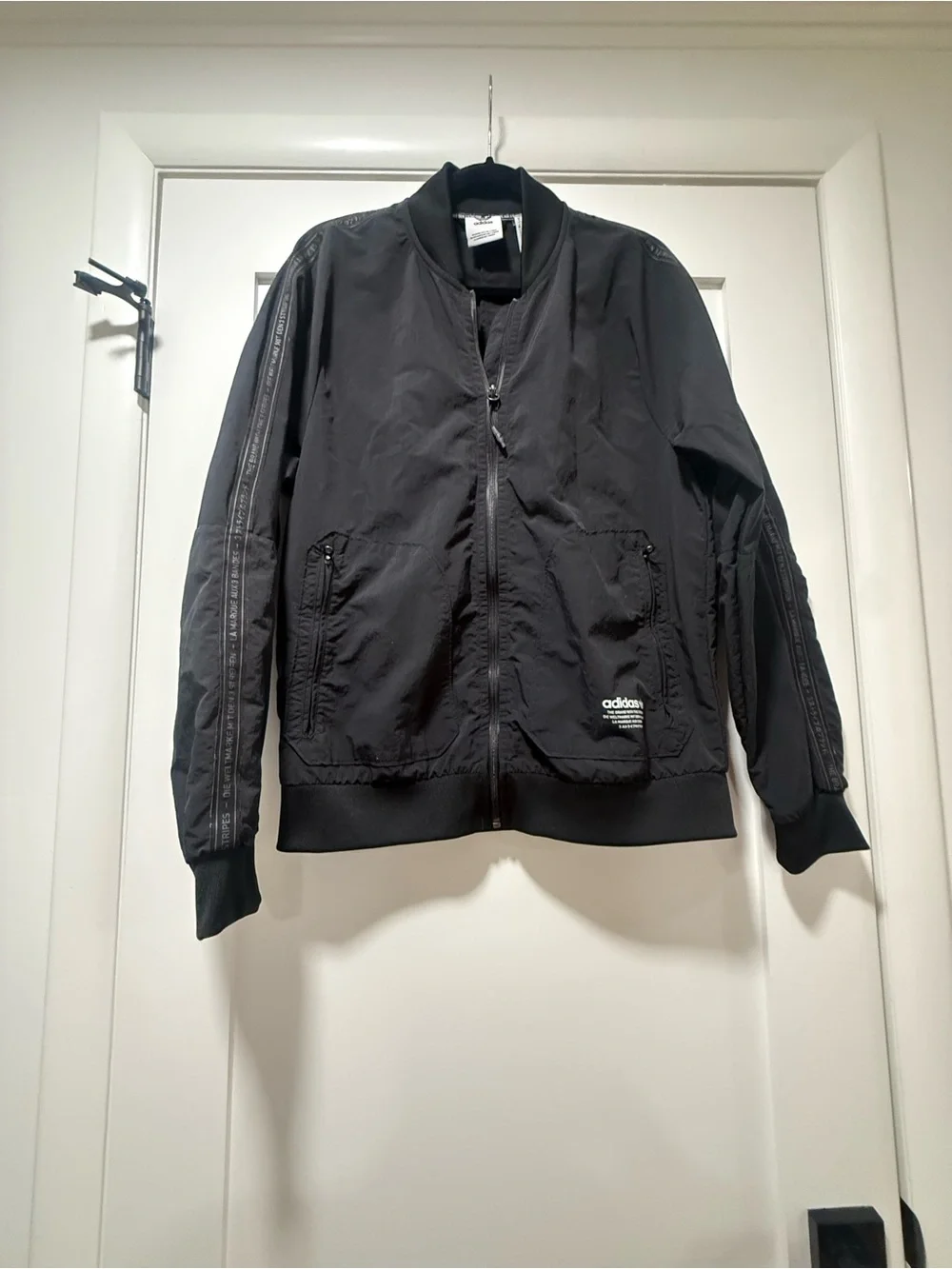 Vintage adidas Black Men's Bomber Jacket with Stripe Detail